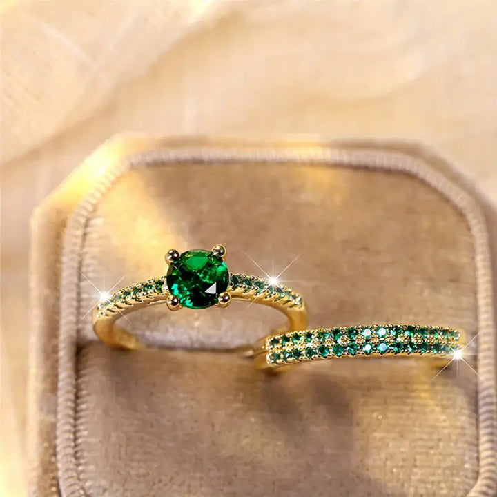 Duo Serena Emerald Ring Set | Guld