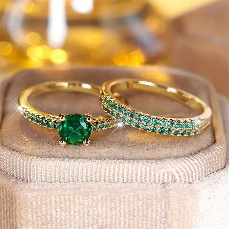Duo Serena Emerald Ring Set | Guld