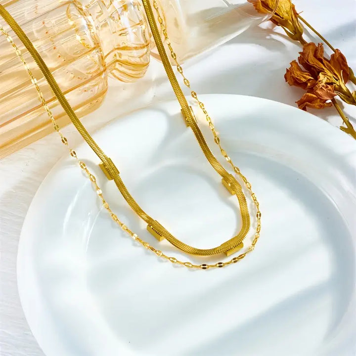 Retro Dubbel Lager Halsband Sorella Gem | Guld