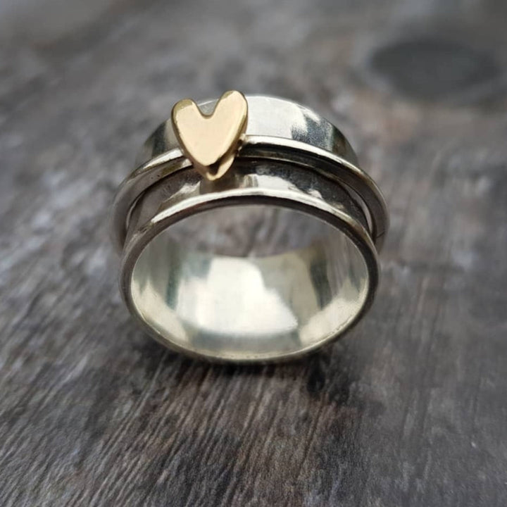 Vintage Ring i Silver med Guldhjärta
