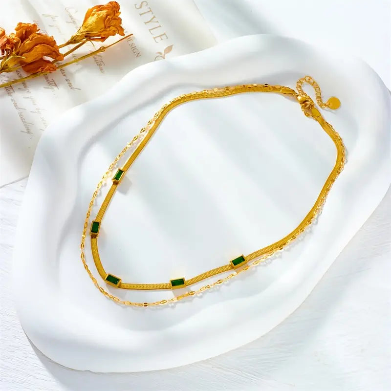 Retro Dubbel Lager Halsband Sorella Gem | Guld