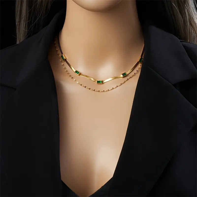 Retro Dubbel Lager Halsband Sorella Gem | Guld