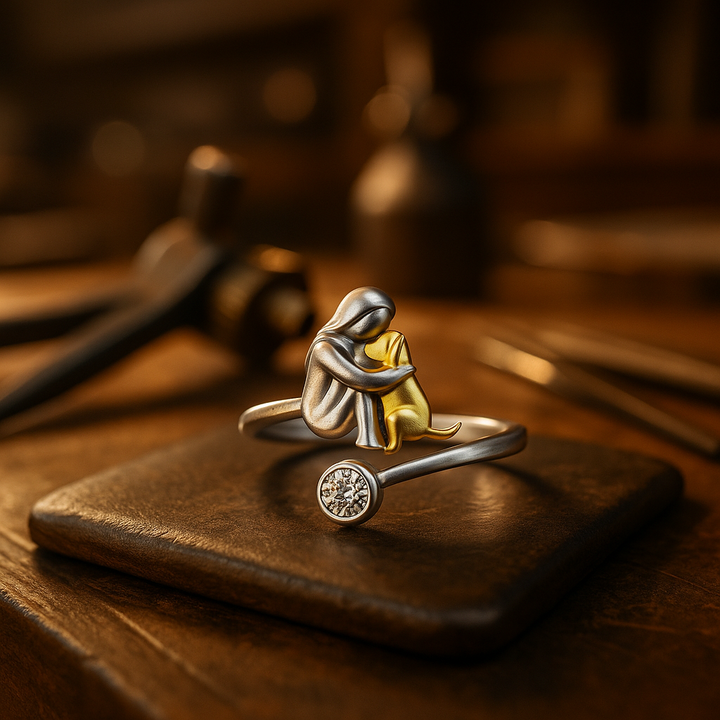 Silverring med en hund och zirkonstenar